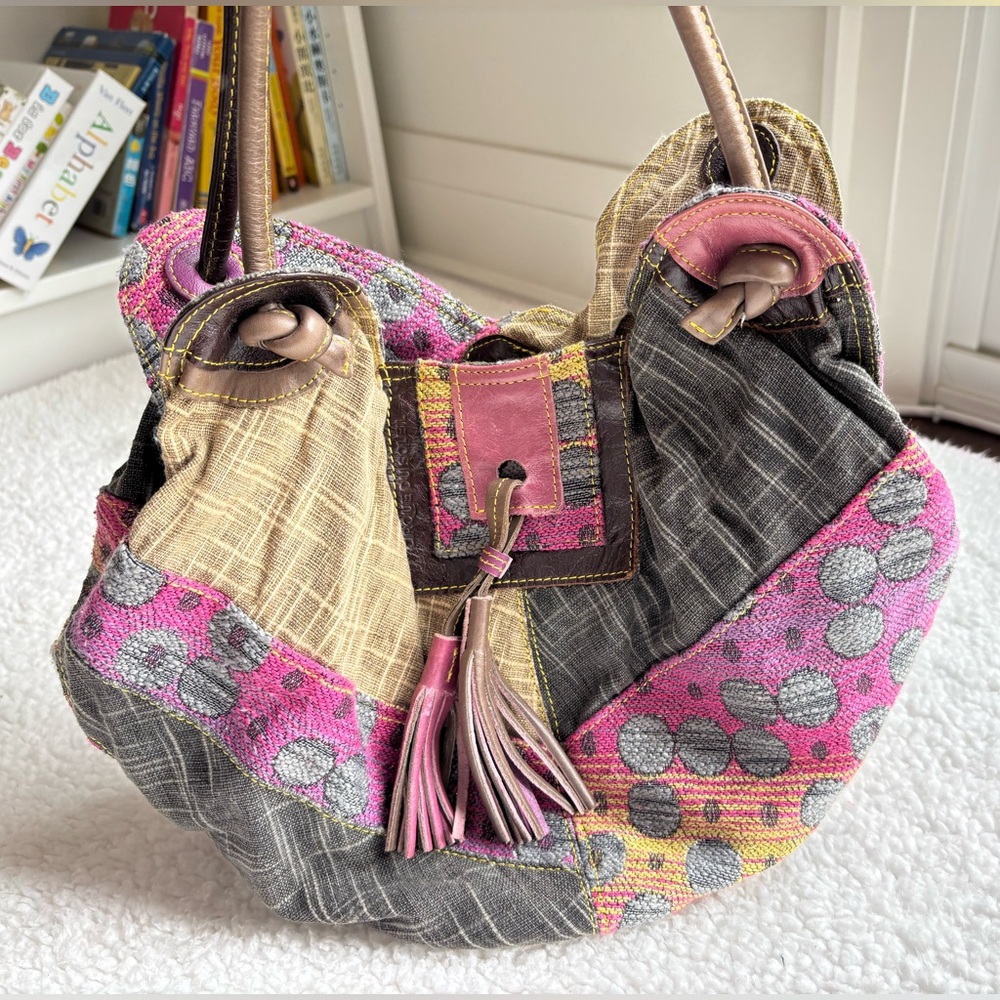 Cirque du Soleil Vintage Geometric Patchwork Tassel Cotton Fabric Shoulder Bag